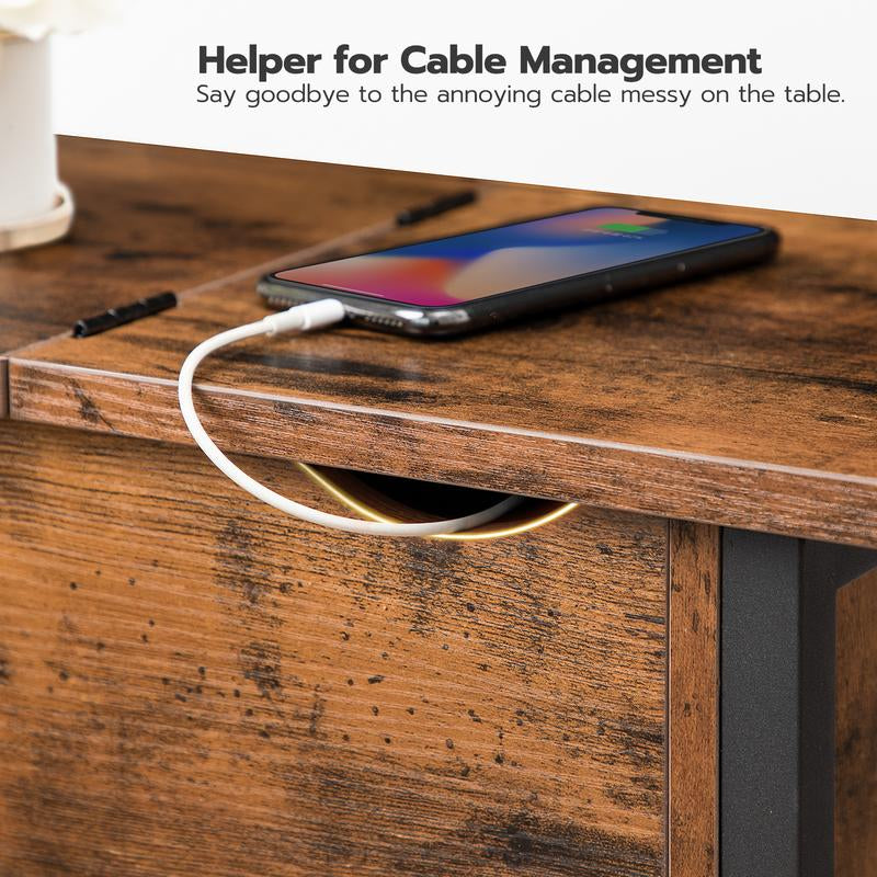 HOOBRO End Table with Charging Station, Narrow Side Table, Flip Top Nightstand with USB Ports and Outlets, Bedside Tables with Shelf for Small Spaces, Living Room, Rustic Brown