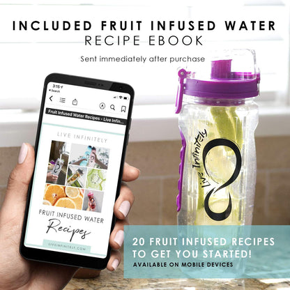 32Oz Fruit Infusing Water Bottle - Water Infuser Bottle & Insulating Sleeve & Recipe Ebook ? Industry?S First Full-Length Infusion Rod - Water Intake Tracker (Ocean)