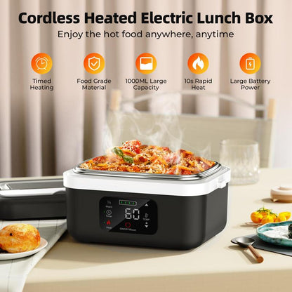 Cordless Electric Lunch Box for Adults,8000Mah Self-Heating Food Warmer with 1L Leak-Proof Container,Rechargeable Portable Heated Lunch Box for Office,Travel, Car, Picnic&Outdoor