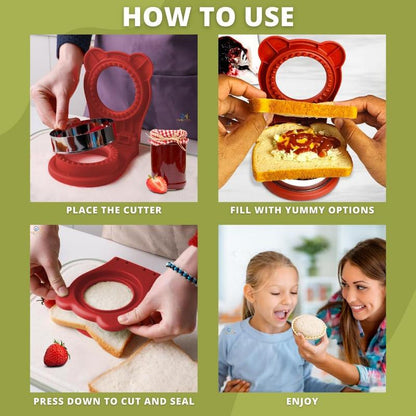 Homedale Sandwich Cutter Sealer for Kids DIY Decruster Uncrustables Maker for Boys Girls Lunchbox Bento Box Bread Cutter Breakfast Sandwich Maker Red