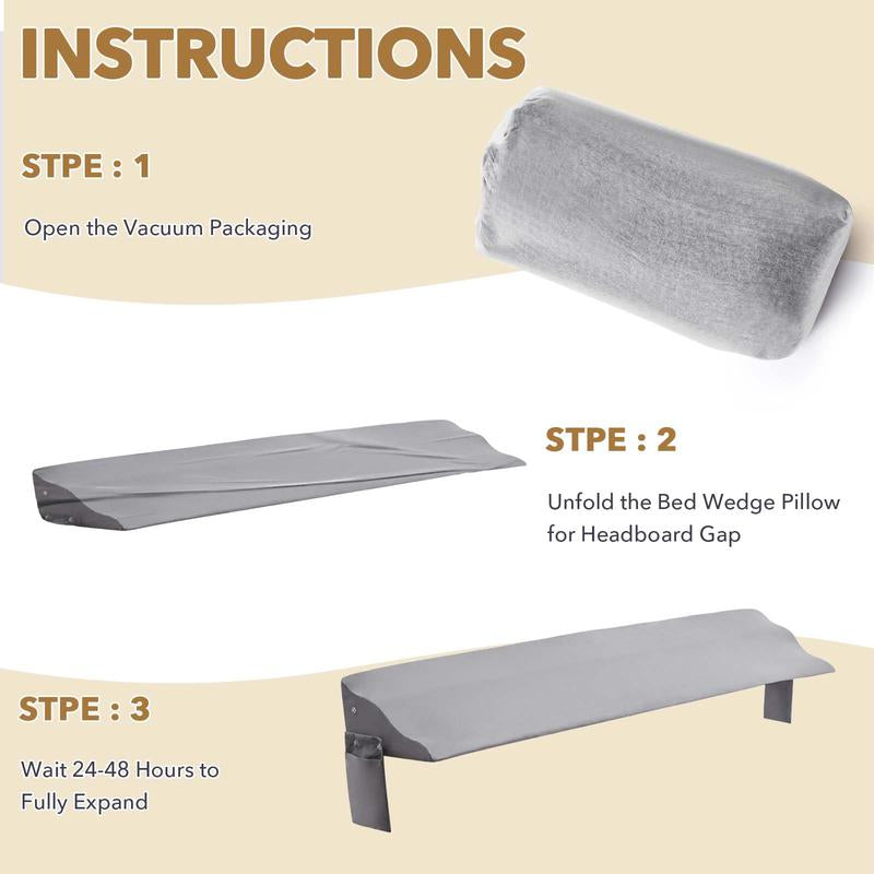 Ergonomic Bed Wedge Pillow for Headboard Mattress Gap Filler 0-8" Wave Wedge Large Gray Stopper for Pillows Comfort Support