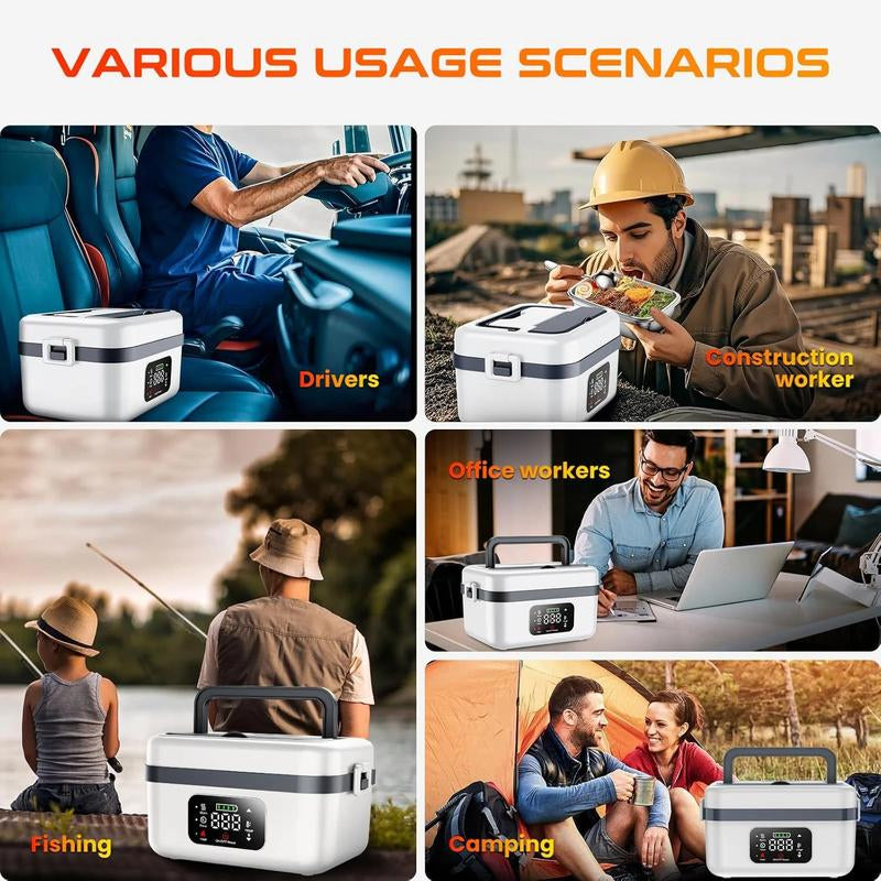 Cordless Electric Lunch Box for Adults,8000Mah Self-Heating Food Warmer with 1L Leak-Proof Container,Rechargeable Portable Heated Lunch Box for Office,Travel, Car, Picnic&Outdoor