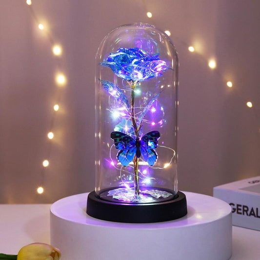 Eternal Butterfly Rose Glass Dome Display with LED Light Creative Gift for Qixi Festival Romantic Home Decor Glass Dome Material Ideal for Qixi Festival Gifts Enhances Romantic Home Decor