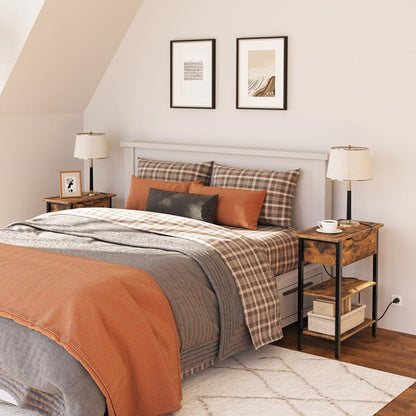 HOOBRO End Table with Charging Station, Narrow Side Table, Flip Top Nightstand with USB Ports and Outlets, Bedside Tables with Shelf for Small Spaces, Living Room, Rustic Brown