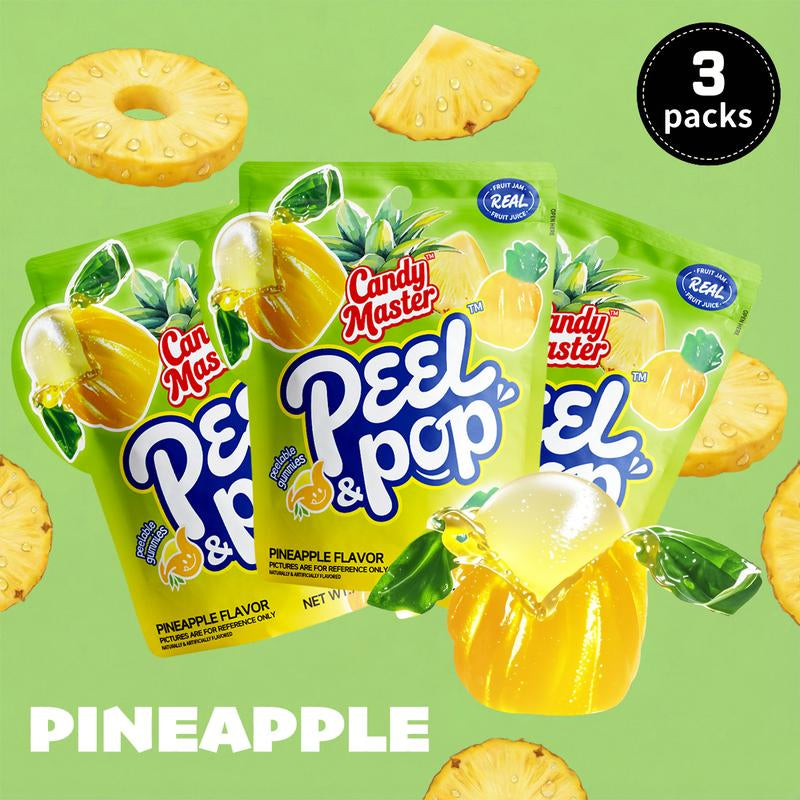 Candy Master Peel & Pop Peelable Gummy-6Fruity Flavors(Banana,Lychee,Grape,Peach,Mango,Pineapple)-Juicy& Chewyl Halal Certified |-Ldea for Kids & Snack Lovers & Valentine'S Day Gift