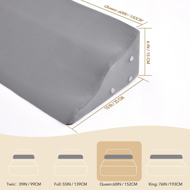 Ergonomic Bed Wedge Pillow for Headboard Mattress Gap Filler 0-8" Wave Wedge Large Gray Stopper for Pillows Comfort Support