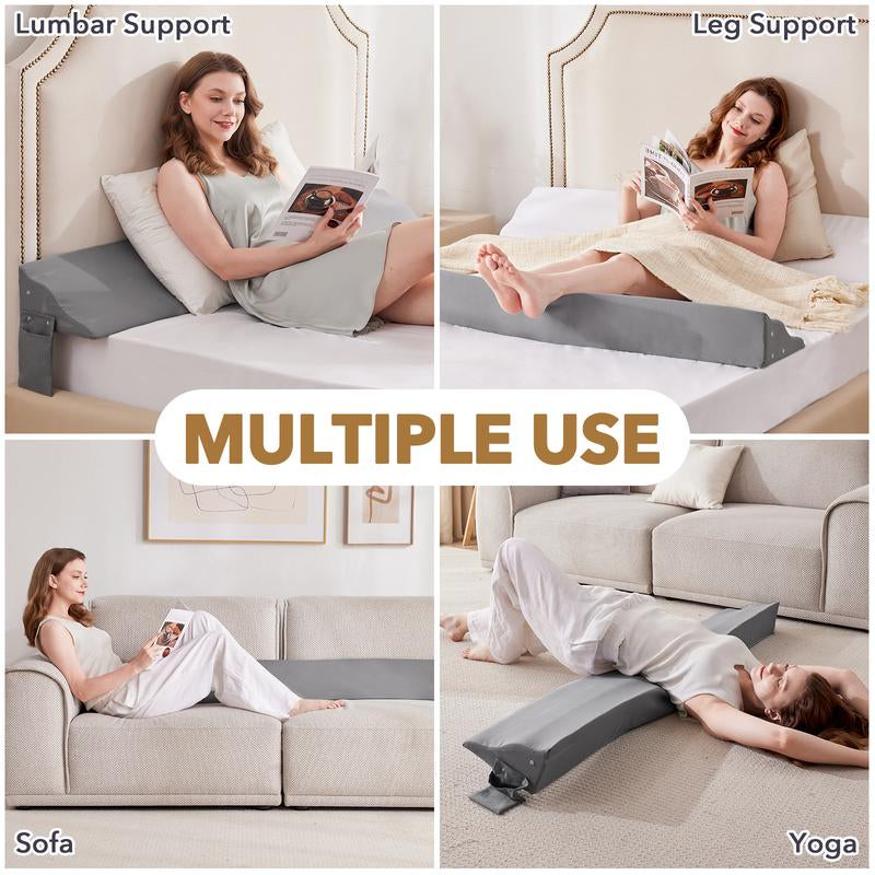 Ergonomic Bed Wedge Pillow for Headboard Mattress Gap Filler 0-8" Wave Wedge Large Gray Stopper for Pillows Comfort Support