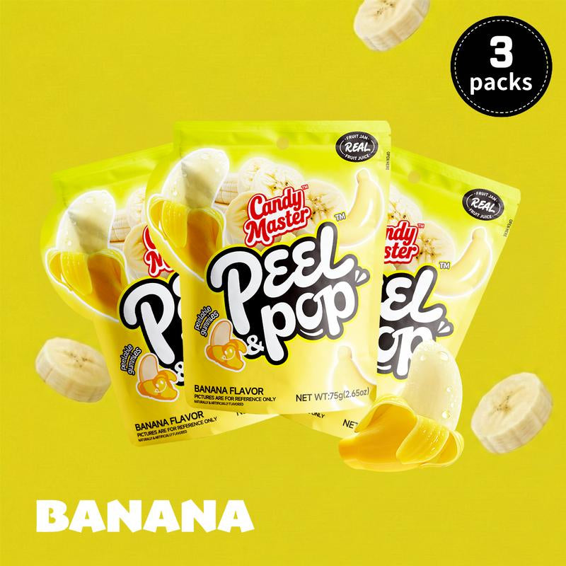 Candy Master Peel & Pop Peelable Gummy-6Fruity Flavors(Banana,Lychee,Grape,Peach,Mango,Pineapple)-Juicy& Chewyl Halal Certified |-Ldea for Kids & Snack Lovers & Valentine'S Day Gift