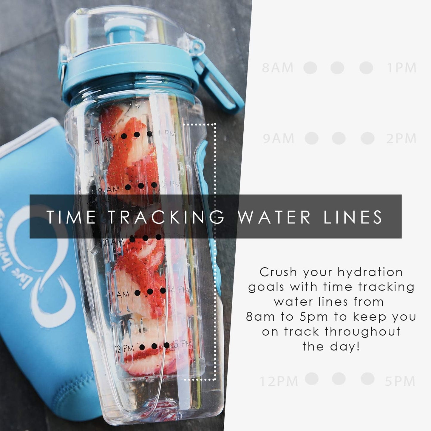 32Oz Fruit Infusing Water Bottle - Water Infuser Bottle & Insulating Sleeve & Recipe Ebook ? Industry?S First Full-Length Infusion Rod - Water Intake Tracker (Ocean)
