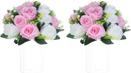 Flower Centerpieces for Wedding Tables: Pink & White Artificial Flower Ball Arrangement for Weddings Party - 2 Pcs Fake Floral Rose for Birthday Bridal Shower Decorations