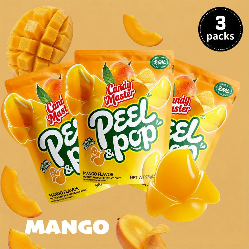 Candy Master Peel & Pop Peelable Gummy-6Fruity Flavors(Banana,Lychee,Grape,Peach,Mango,Pineapple)-Juicy& Chewyl Halal Certified |-Ldea for Kids & Snack Lovers & Valentine'S Day Gift