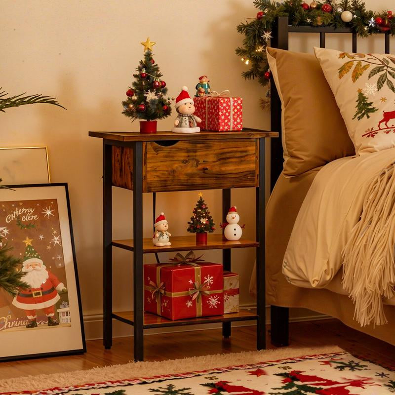 HOOBRO End Table with Charging Station, Narrow Side Table, Flip Top Nightstand with USB Ports and Outlets, Bedside Tables with Shelf for Small Spaces, Living Room, Rustic Brown