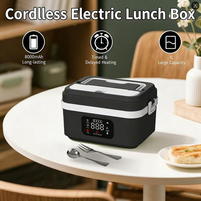 Cordless Electric Lunch Box for Adults,8000Mah Self-Heating Food Warmer with 1L Leak-Proof Container,Rechargeable Portable Heated Lunch Box for Office,Travel, Car, Picnic&Outdoor