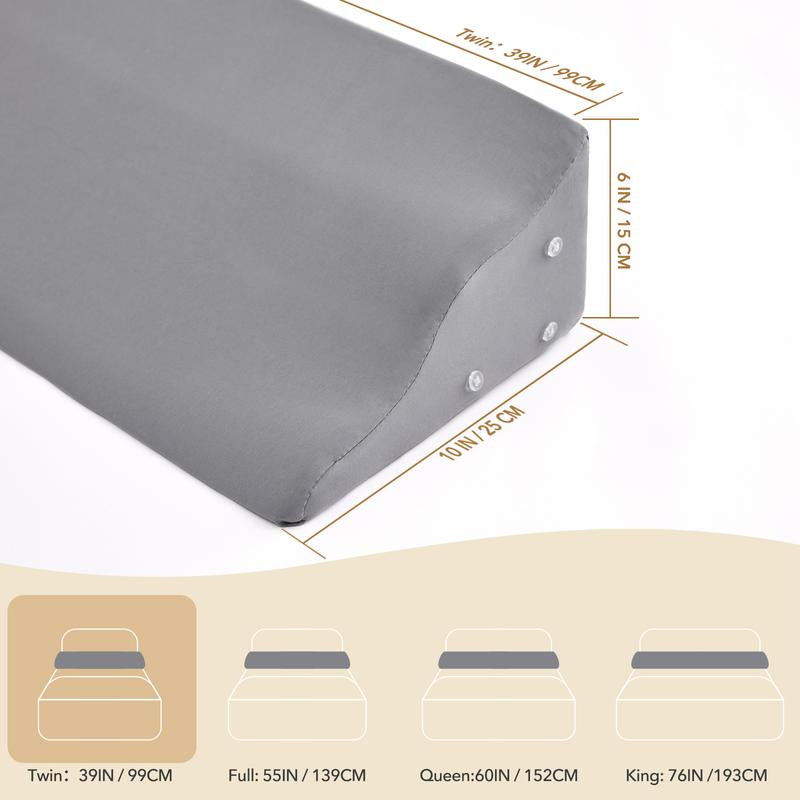 Ergonomic Bed Wedge Pillow for Headboard Mattress Gap Filler 0-8" Wave Wedge Large Gray Stopper for Pillows Comfort Support